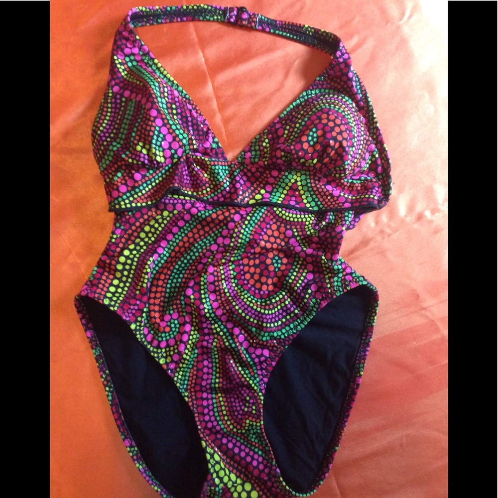 Colorful Endless Sun One Pc. Swim suit, ties in the back, gently used, LIKE NEW